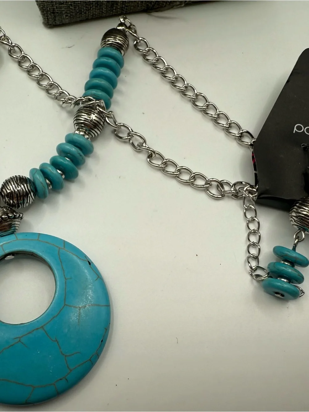 Turquoise Tone Pendant Necklace with Silver Accents - Women Jewelry - Retired